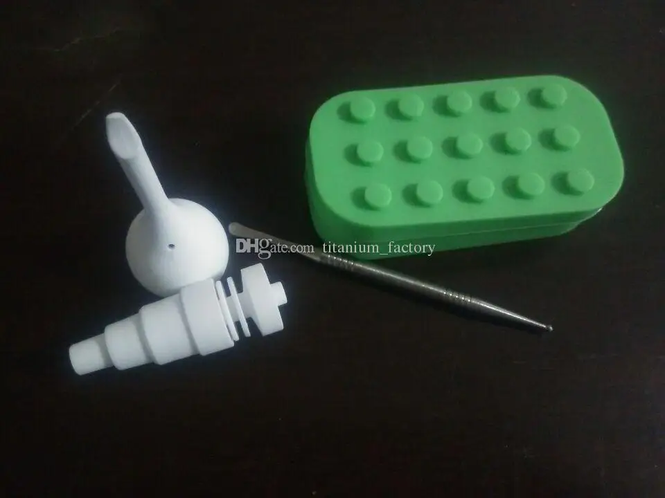 

6 in 1 Ceramic + Ceramic carb cap + Titanium dabber with 32ML 6+1 Silicone Jar box Silicone container for Wax oil random color