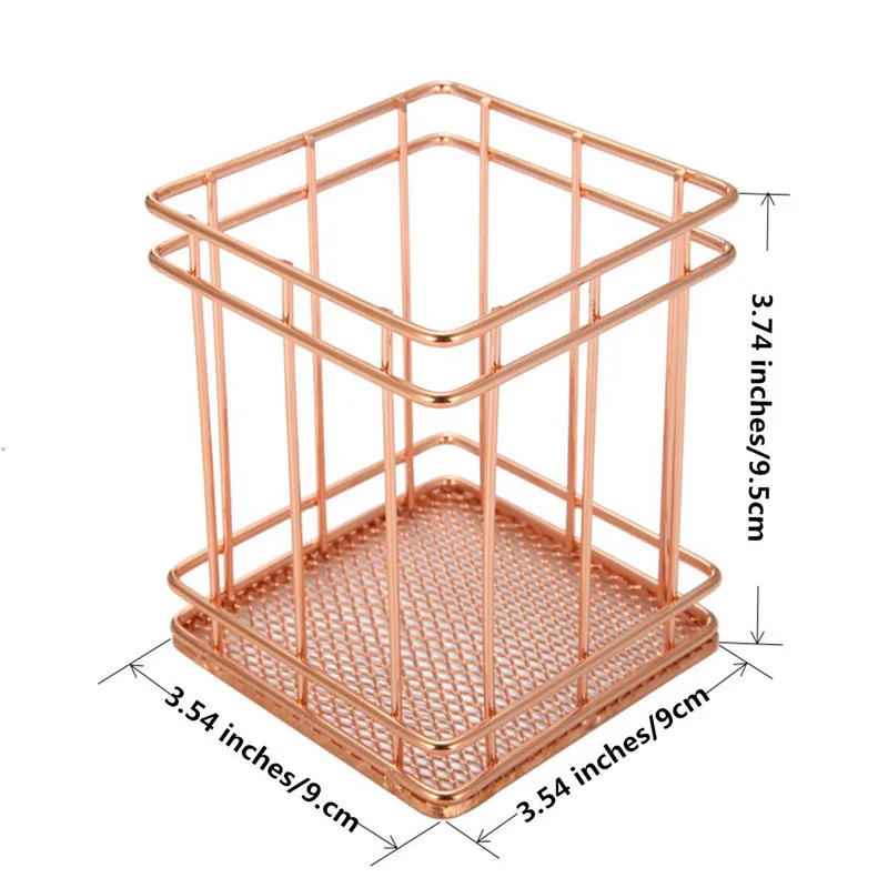 New-Rose Gold Wire Net Pencil / Pen Cup Square Iron Mesh Stationery Organizer Desk Sorter For Office Home Sch | Канцтовары для