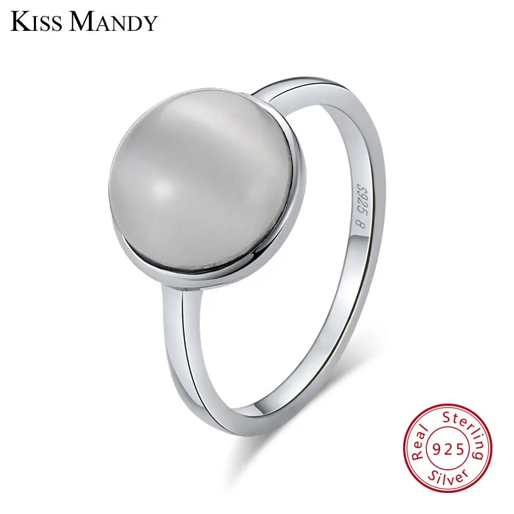 Cat Eye Stone KISS MANDY, подлинные 925 пробы, серебряные кольца для женщин, натуральный камень, бирюза, юбилейное кольцо, Модные женские ювелирные изделия KSR69 - Цвет основного камня: Cat Eye Stone