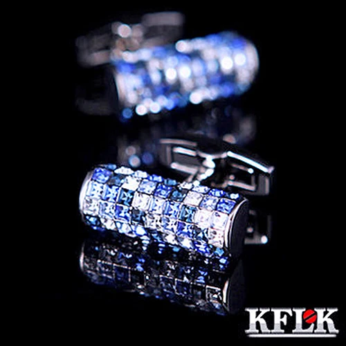 

KFLK Роскошная Новая рубашка запонки для мужчин брендовые манжеты кнопки Австрия синий и белый кристалл запонки высокое качество ювелирные и...
