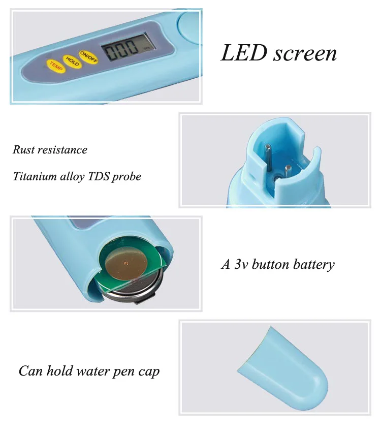 

TDS Meter Water Quality Test Pen Drinking Water High Precision Tap Water Household Kitchen Electronic Pen TDS-3