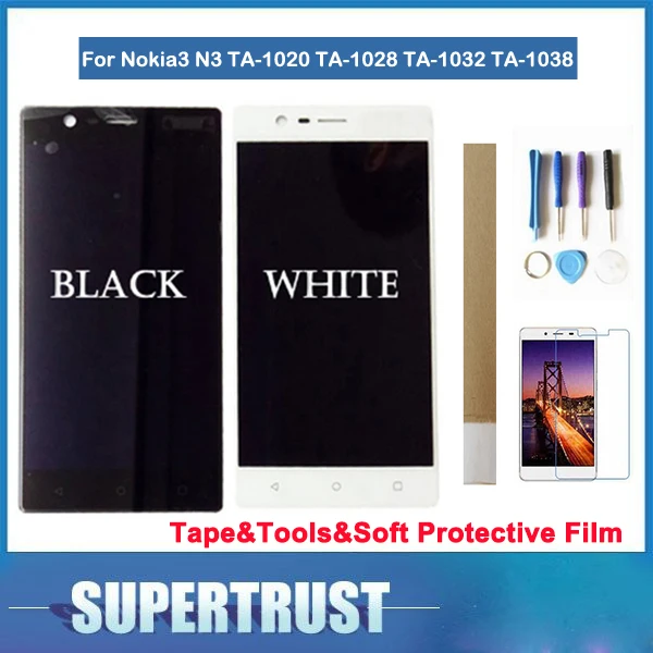 

5.0inch For Nokia3 N3 TA-1020 TA-1028 TA-1032 TA-1038 LCD Display+Touch Screen Digitizer Assembly Black White Color With kit