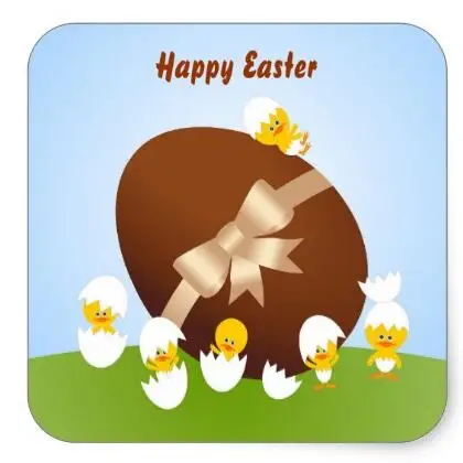 

1.5inch Easter chicks playing with big chocolate egg square sticker
