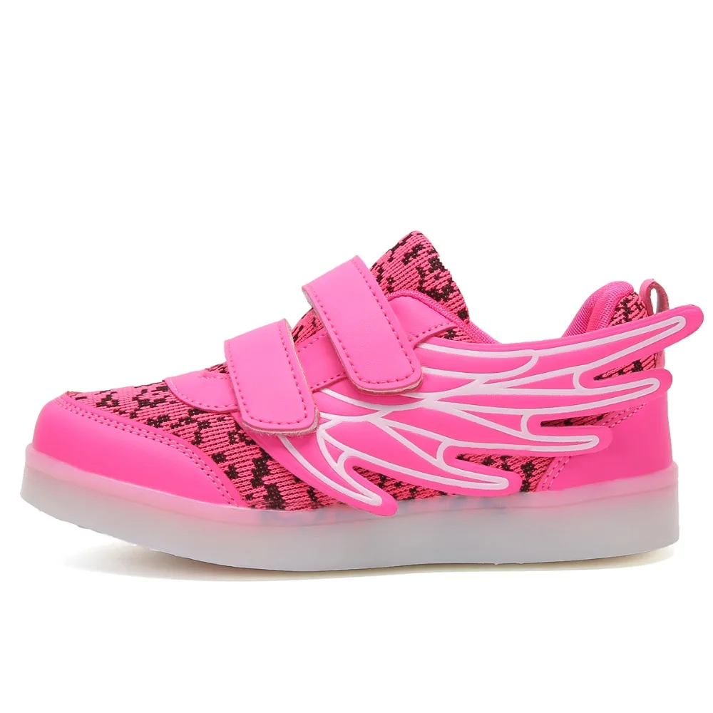 

Pink White Kids luminous shoes led USB recharge for girls boys children sneakers illuminated 4 colors glowing casual with light