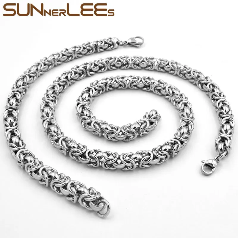 Комплект из ожерелья и браслета нержавеющей стали 7 мм серебристая позолоченная