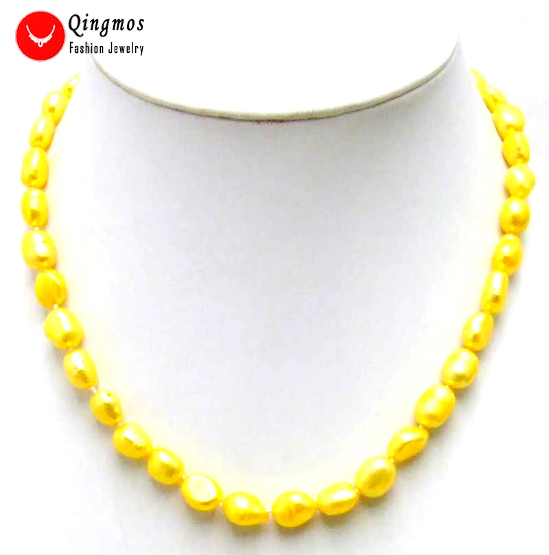 

Qingmos Fashion Yellow Pearl Necklace for Women with 7-9mm BAROQUE Natural Freshwater Pearl Chokers Jewelry 17" Colar Femme 5782