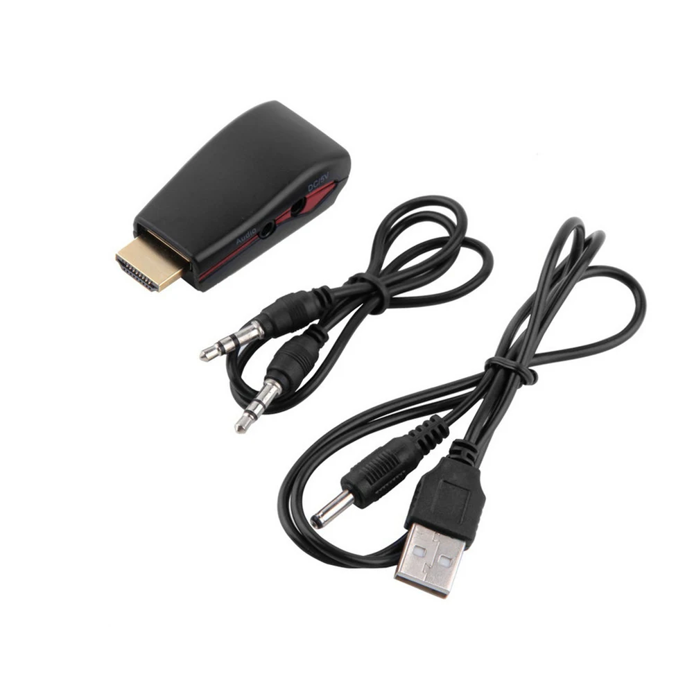 Топ предложения HDMI в VGA + 3 5 мм разъем аудио кабель видео конвертер адаптер для ПК