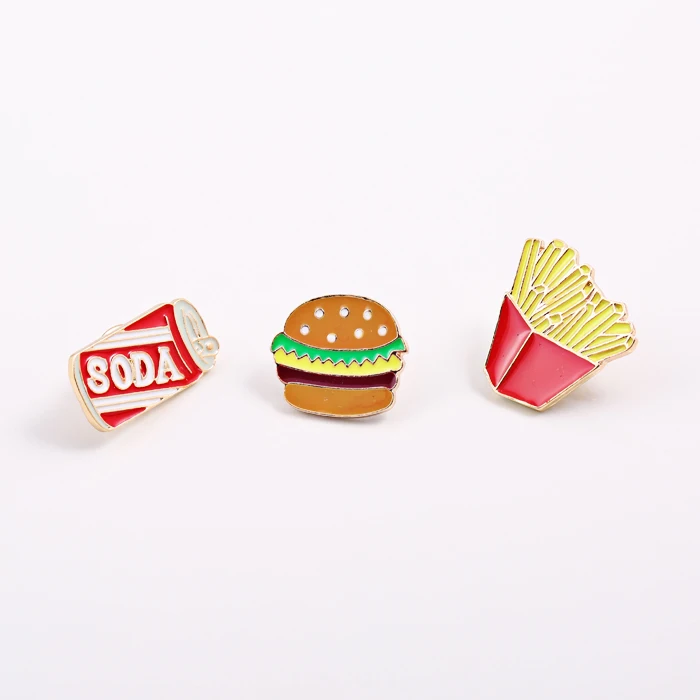 Fashion Cartoon Hamburger Soda Potato Chips Metal Brooch Pins Button Jeans Bag Decoration Gift Wholesale | Украшения и аксессуары