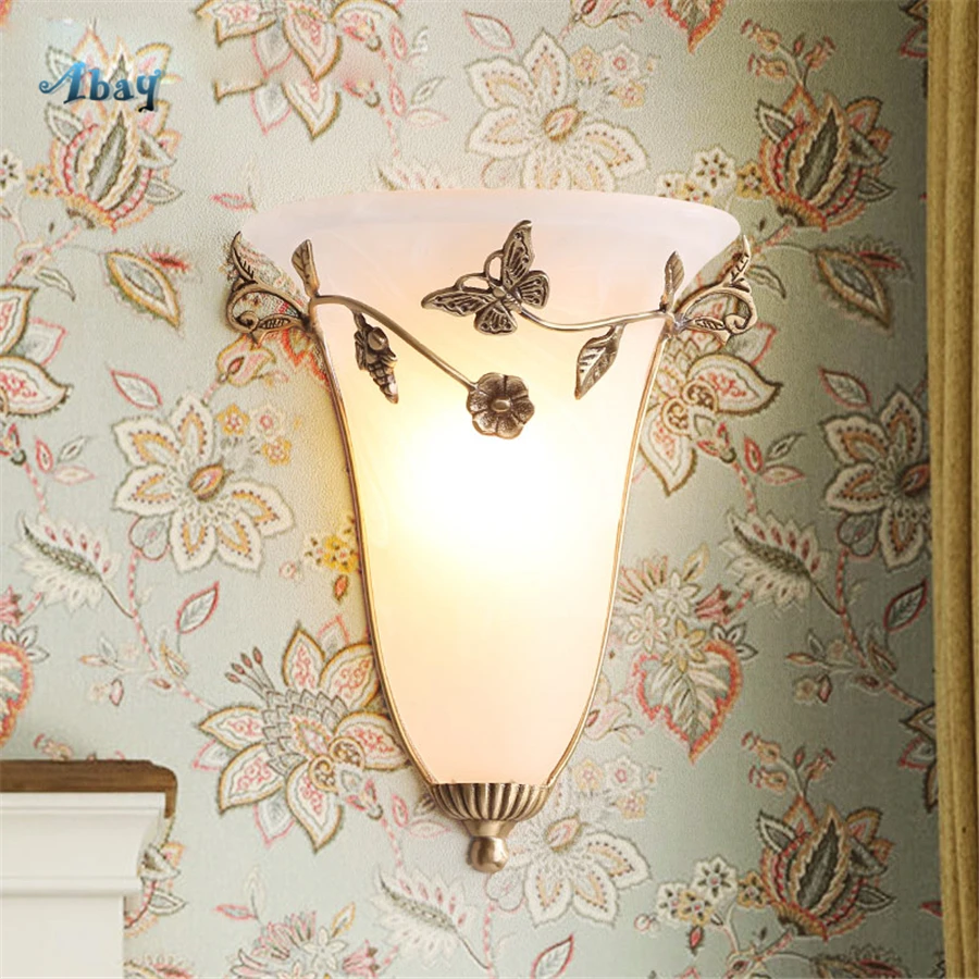 American Metal Garden Decors Glass Wall Lamps Living Room Bedroom Corridor Led Art Elegant Home Decor Lighting Fixture E27 | Лампы и