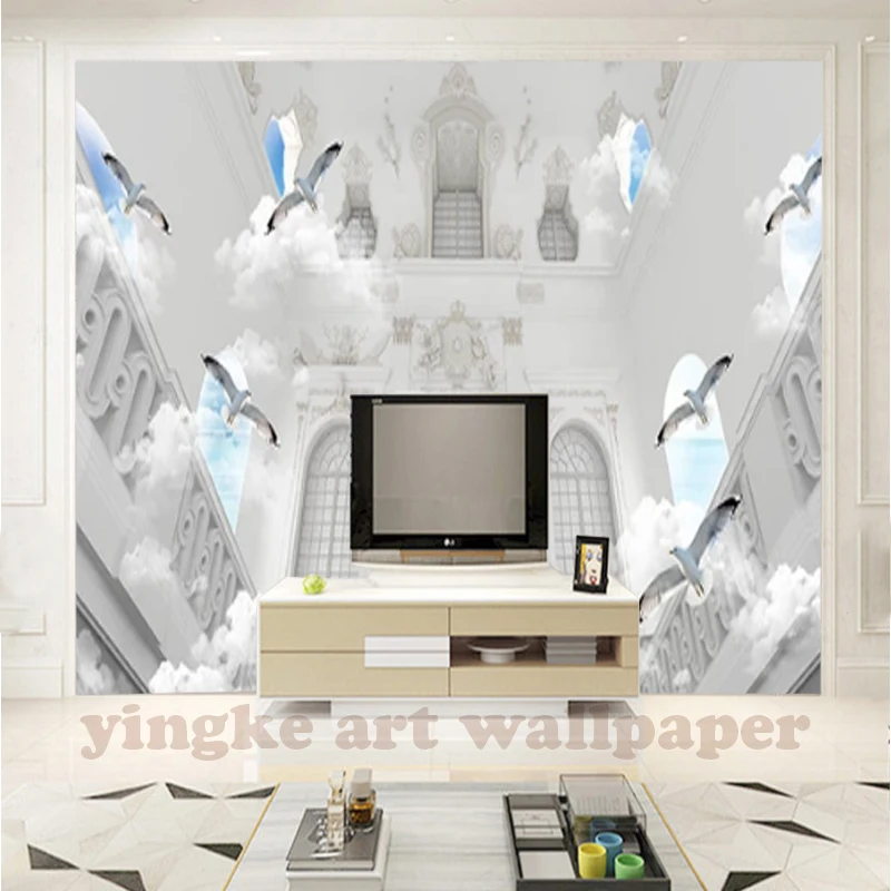 Белый элегантный европейский стиль 3D рельефный фон настенная живопись синее