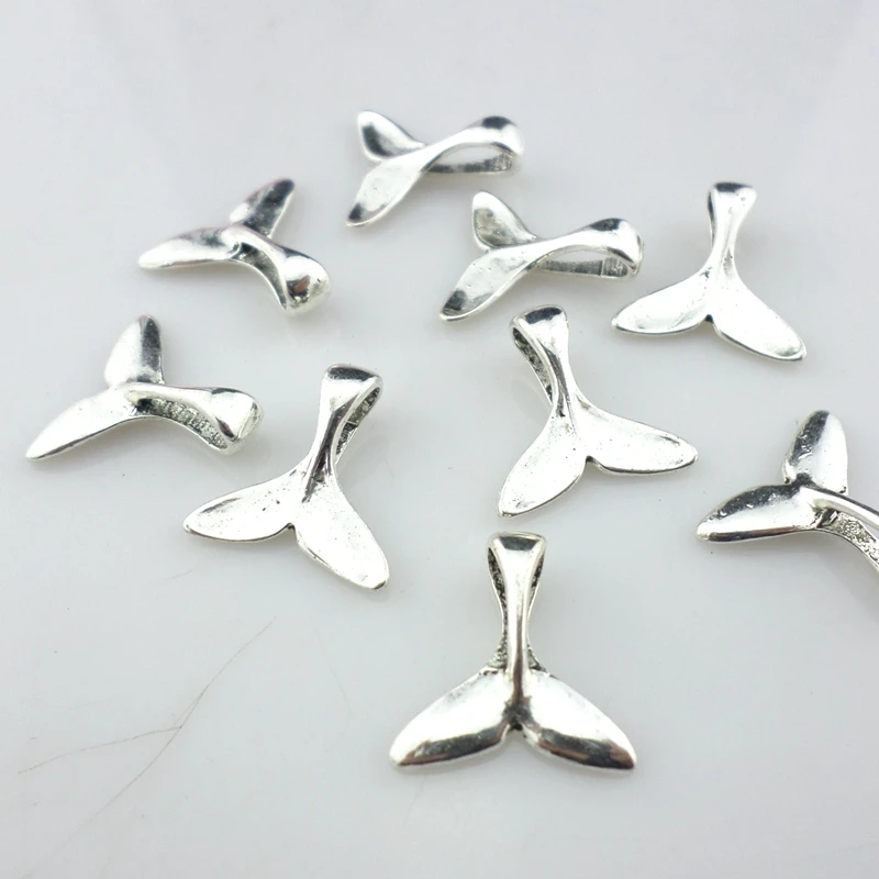 

40pcs Tibetan Silver/Bronze Whale Tail Charms Bails Pendants 5x16x16mm Jewelry Findings