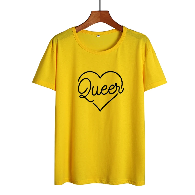 Женские футболки с принтом в виде сердца Queer модные хлопковые топы для лета