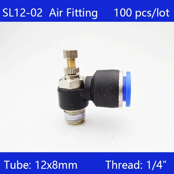 

100 Pcs of SL12-02 free shipping, 12mm Push In to Connect Fitting 1/4" Thread Pneumatic Speed Controller SL12-02