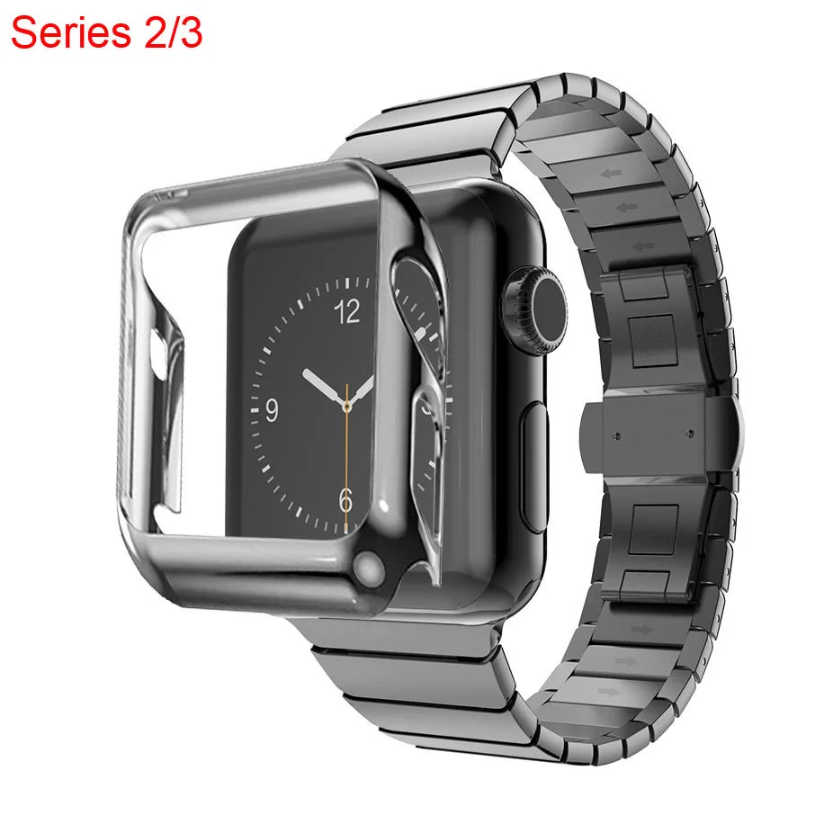 Black Защитный чехол+ браслет из нержавеющей стали для Apple Watch Series 3 2 ремешок для iWatch ремешок позолоченный чехол 42 мм 38 мм - Цвет ремешка: Black