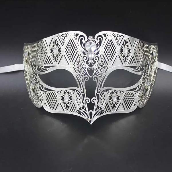 Серебряные металлические стразы Вечерние Маски фантомные мужские женские