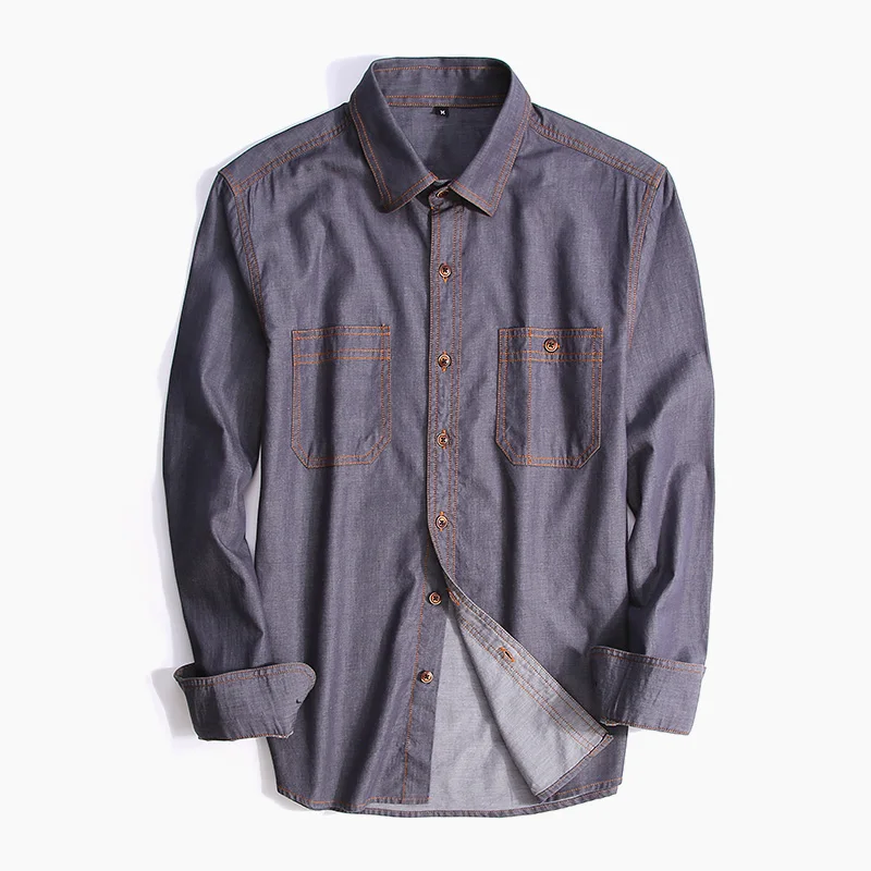 Для мужчин Джинсовые рубашки платье 2017 мужской моды мыть одежда с длинным