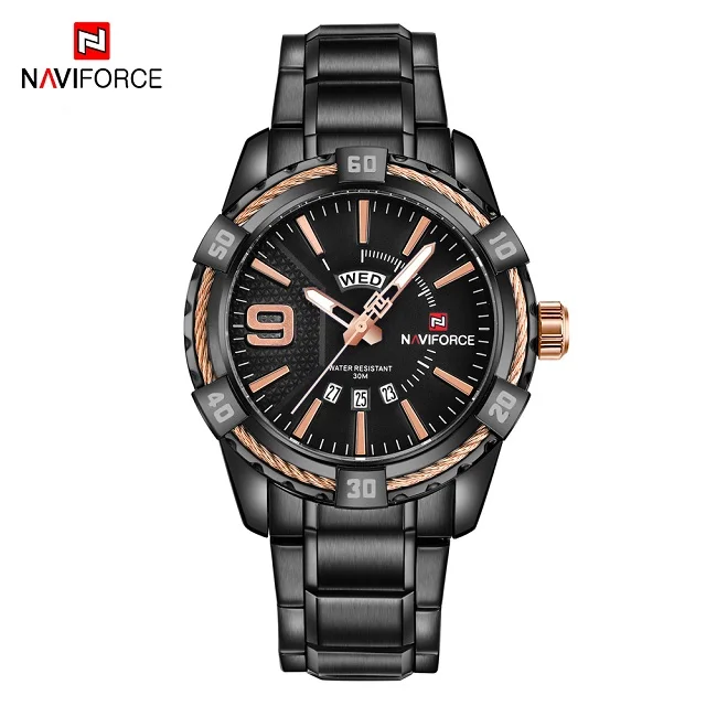 Black Rose Gold NAVIFORCE модные золотые часы мужские роскошные брендовые армейские военные кварцевые часы мужские s часы водонепроницаемые спортивные наручные часы с датой недели - Цвет: Black Rose Gold