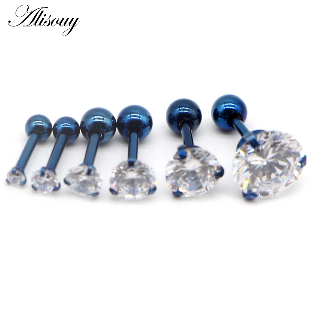 Blue Clear CZ Alisouy 1 шт. 16 г 2-8 мм круглый прозрачный розовый фиолетовый кристалл уха ювелирные изделия пирсинг сталь пирсинг хряща уха пробки тела ювелирные изделия - Окраска металла: Blue Clear CZ