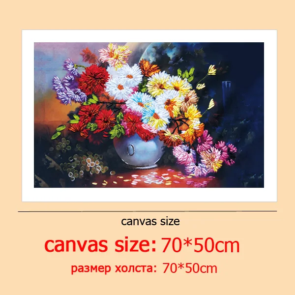 C-0074 DIY 3D Цветочная живопись, легкая Вышивка лентами для начинающих, Набор для вышивки крестиком, картины на холсте для гостиной стены, искусство шитья - Цвет: C-0074