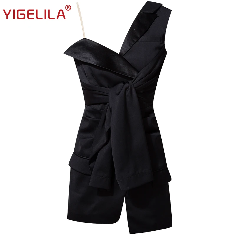 YIGELILA модное женское маленькое черное платье летнее однотонное сексуальное с v