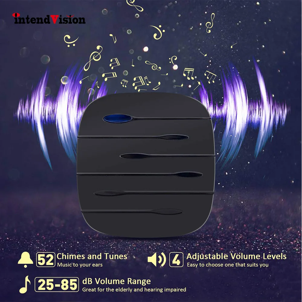 Intendvision беспроводной дверной звонок Водонепроницаемый IP55 LED класс с 52 мелодиями 4