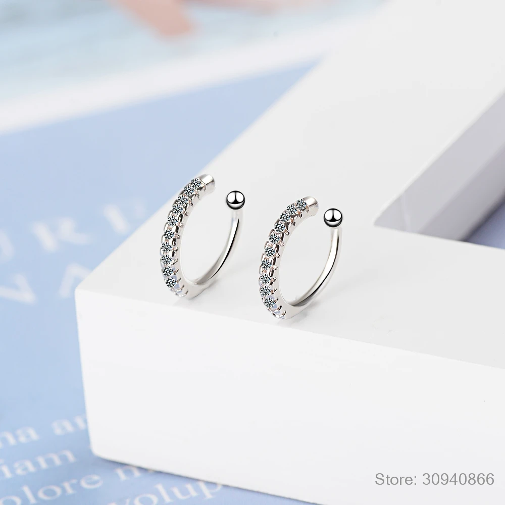Серьги-каффы, 925 пробы, нежные, прозрачные, CZ серьги, маленькие, маленькие, для девочек, серьги-каффы, микро-серьги, циркониевый круг