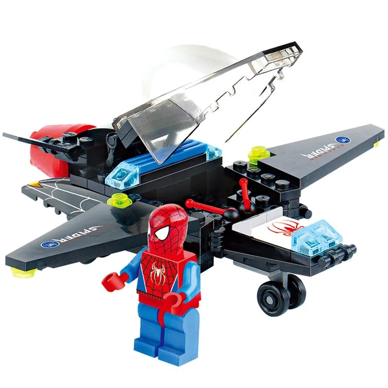 112 шт. супер герой Человек паук Самолет Legoings Строительные блоки Набор игрушек DIY