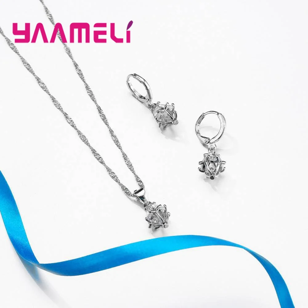 Genuine 925 Sterling Silver Women Jewelry Sets Simple Personality Design AAA Cubic Zirconia Party Necklace Earrings | Украшения и
