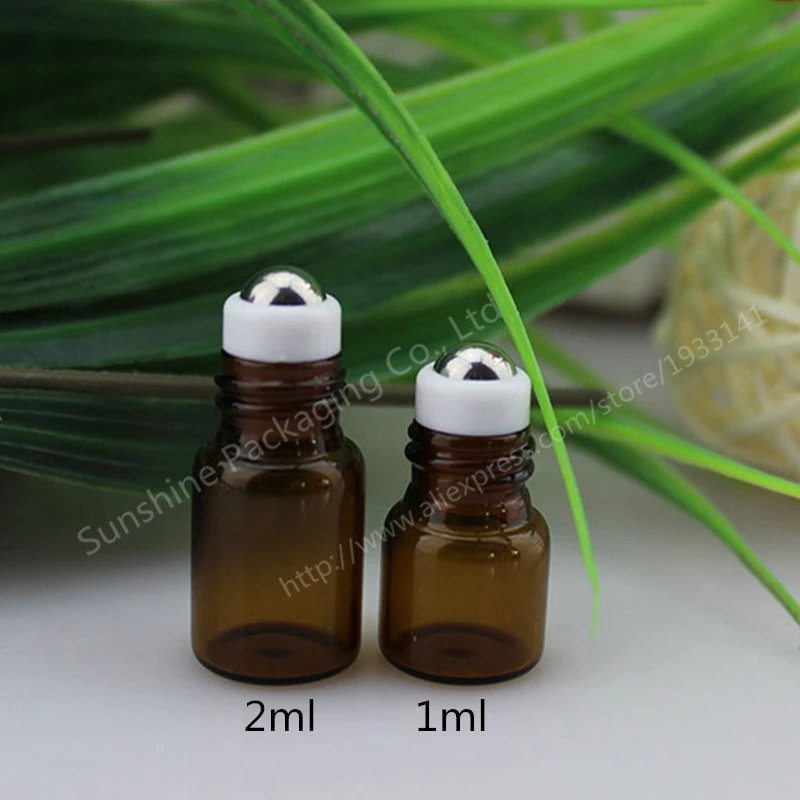 

300pcs 1ml amber roll on roller bottles for essential oils roll-on refillable perfume bottle deodorant containers with black lid