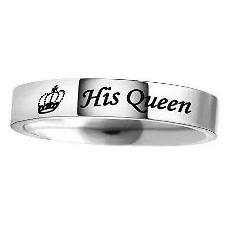 Кольцо для пар King and Queen Crown оригинальное гравированное серебряное с буквенным