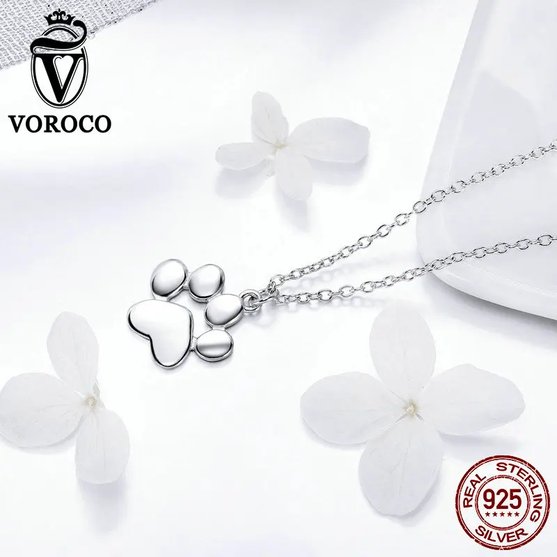 VOROCO модное Настоящее 925 пробы Серебряное домашнее животное собака следы лап милое ожерелье цепь для женщин кулон ювелирные изделия BKN275