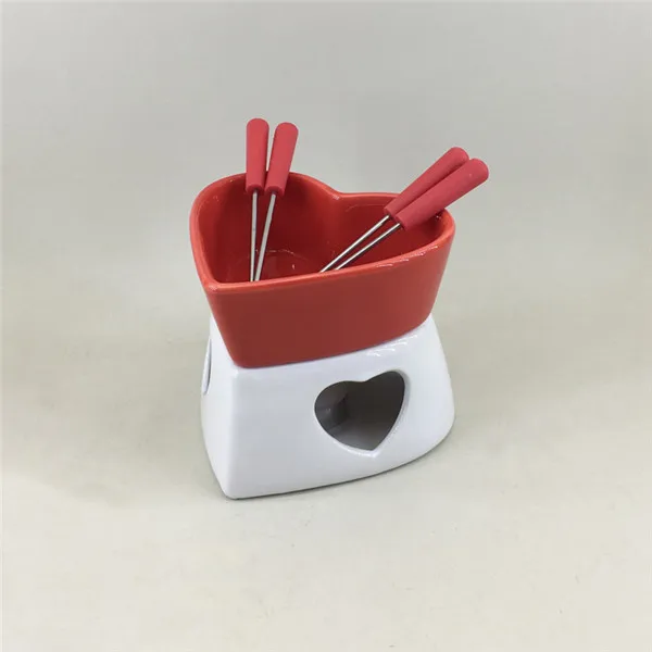 full red bowl Красное сердце форма тонкий фарфоровый набор для шоколадного фондю, Красный Романтический сыр плавления фондю - Цвет: full red bowl