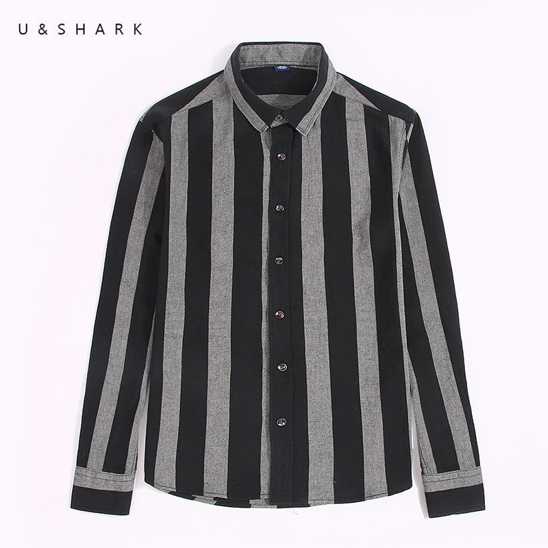 U &amp SHARK Весенняя Мужская рубашка в Вертикальную Полоску с длинным рукавом и