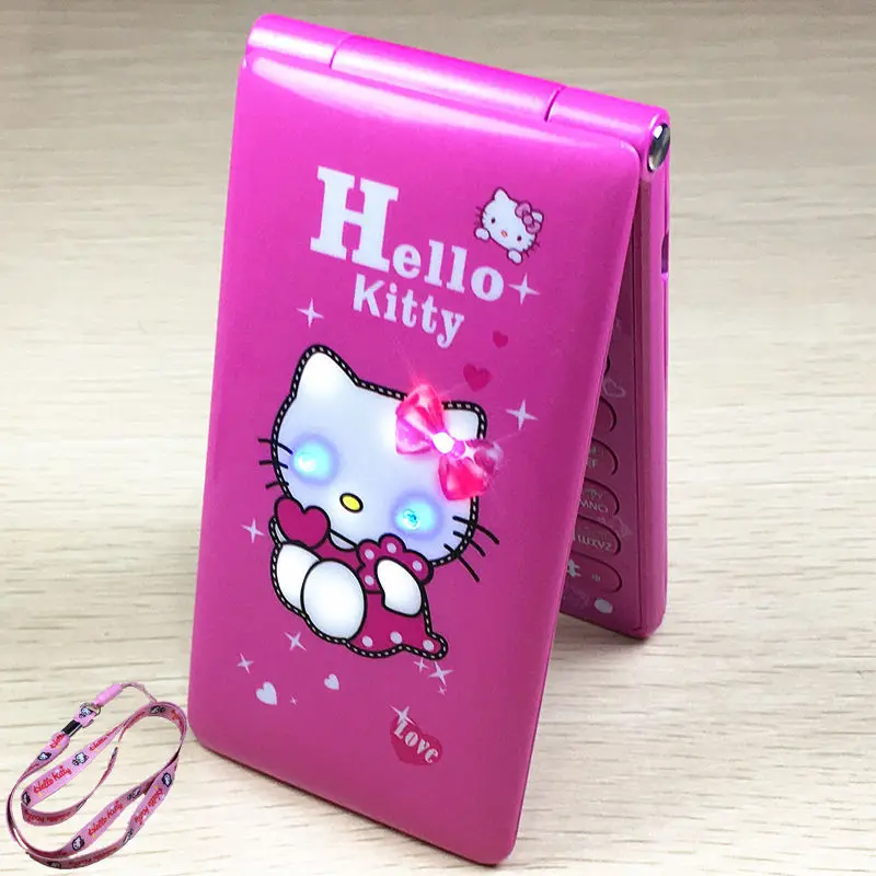 Hello Kitty Флип с двумя сим-картами мультфильм дыхательный светильник камера Voiceking для женщин девушек MP3 милый 2,4 дюймовый телефон H-mobile D10