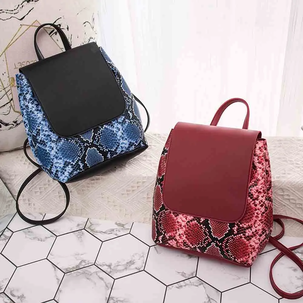 Женский рюкзак со змеиным узором из искусственной кожи вместительный мобильный