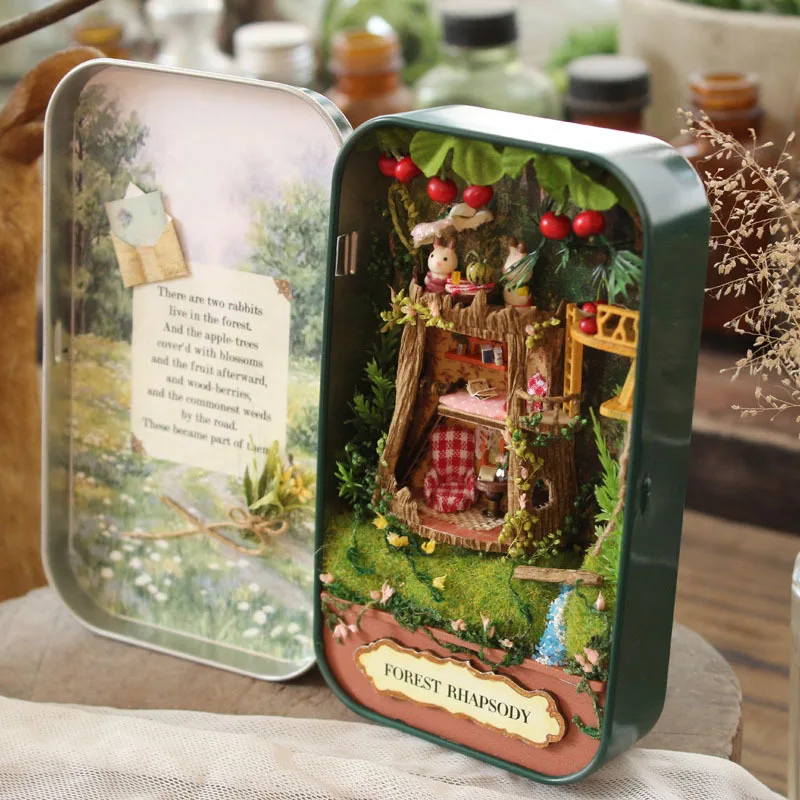 Q001 лес Rhapsody железная коробка Сделай Сам кукольный домик Миниатюрный Кукольный