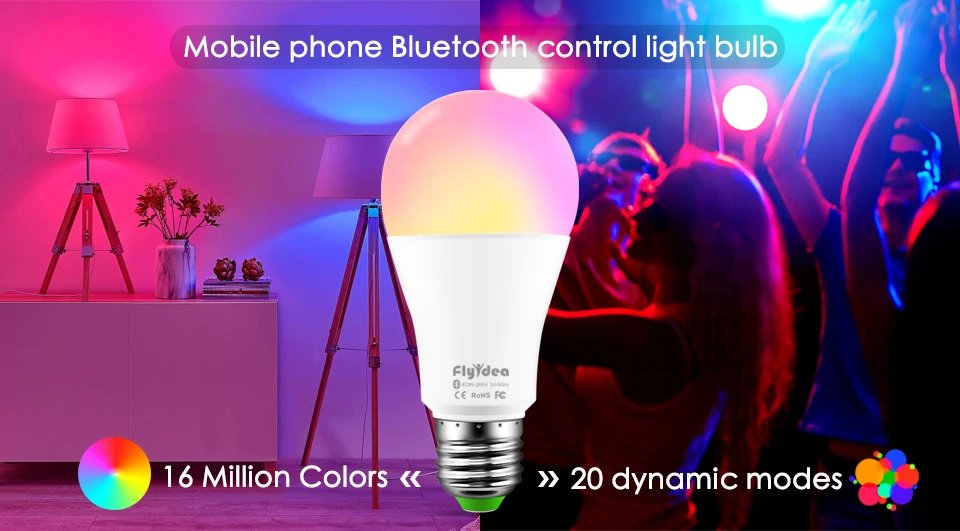 Умный светодиодный Беспроводной лампочка Bluetooth E27 10 Вт RGB Меняющие цвет лампы Регулируемый AC 85-265 V приложение Управление IOS/Android лампада