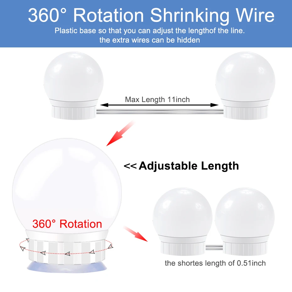 Makeup Mirror Vanity LED Light 2/6/10/14 Bulbs USB Charging Port Cosmetic Make up Mirrors Adjustable Brightness Lights | Лампы и