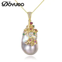 DOYUBO Luxury Women Large Irregular Baroque Pearl Pendant Necklace 925 Sterling Silver Freshwater Charms Necklace Jewelry VA247