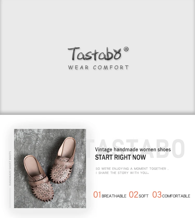 Tastabo/уличные тапочки с отверстиями; обувь из натуральной кожи; шлепанцы ручной работы; повседневные удобные простые шлепанцы на низком каблуке; износостойкие