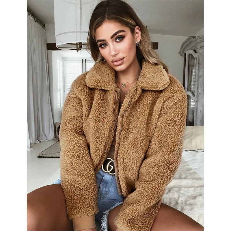 Europe United States new autumn winter fur coat warm velvet four-color zipper wool lamb fashion casual shirt women' | Женская одежда