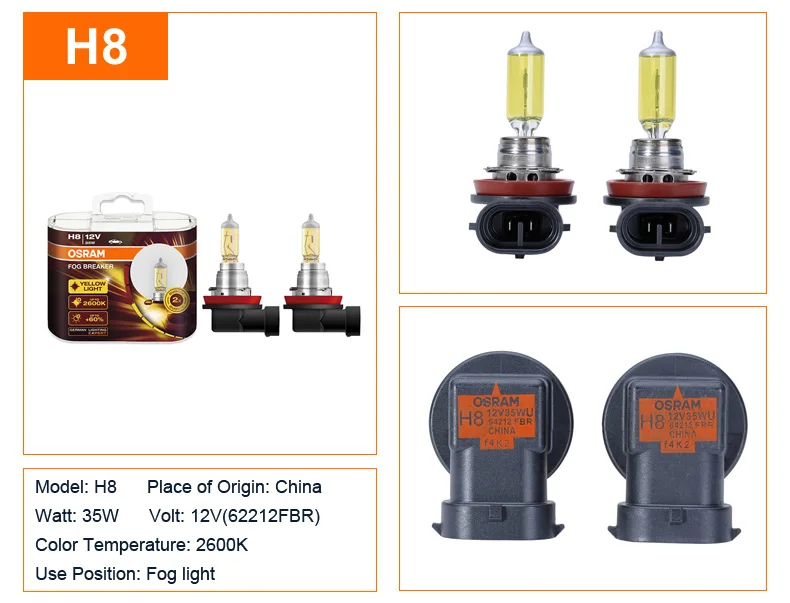 Автомобильный головной светильник OSRAM, противотуманный выключатель 2600K H1 H3 H4 H7 H8 H11 H16 9005 9006, желтый светильник 60%, более яркая Автомобильная галогенная лампа