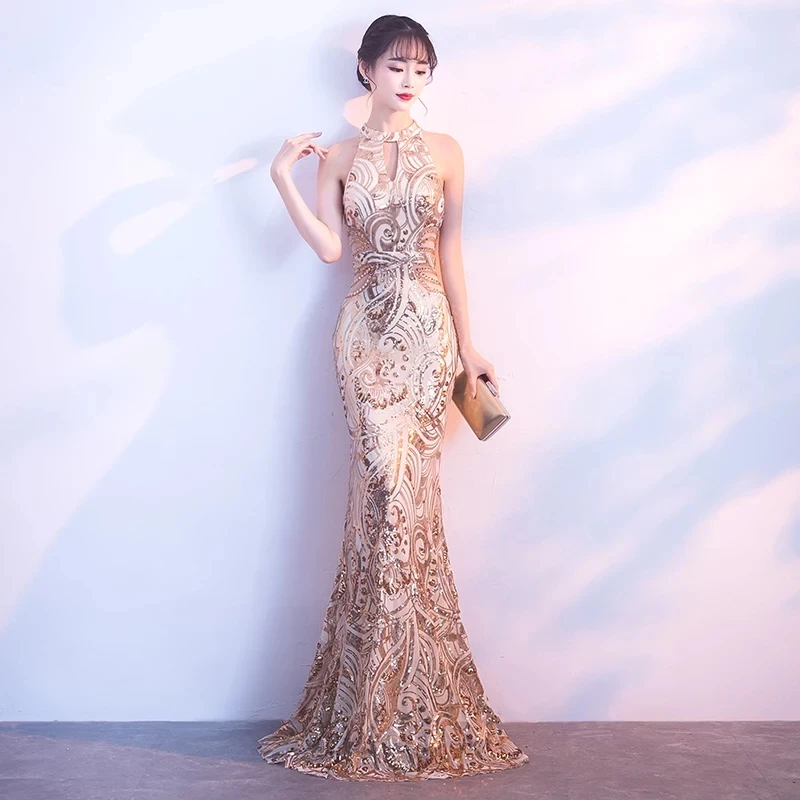 

Sequind Sparkle Mermaid High Neck Evening Dresses Formal Dresses Sleeveless Floor Length