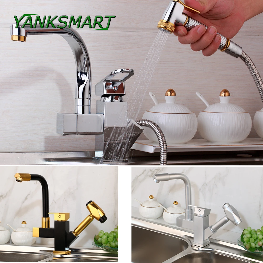 YANKSMART 6 выбор выдвижной кухонный кран черный смеситель на бортике с одной ручкой