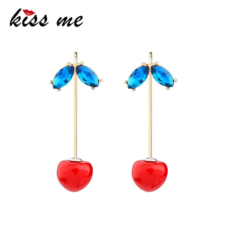 Женские серьги подвески KISS ME вечерние из красной смолы с вишенками изысканные