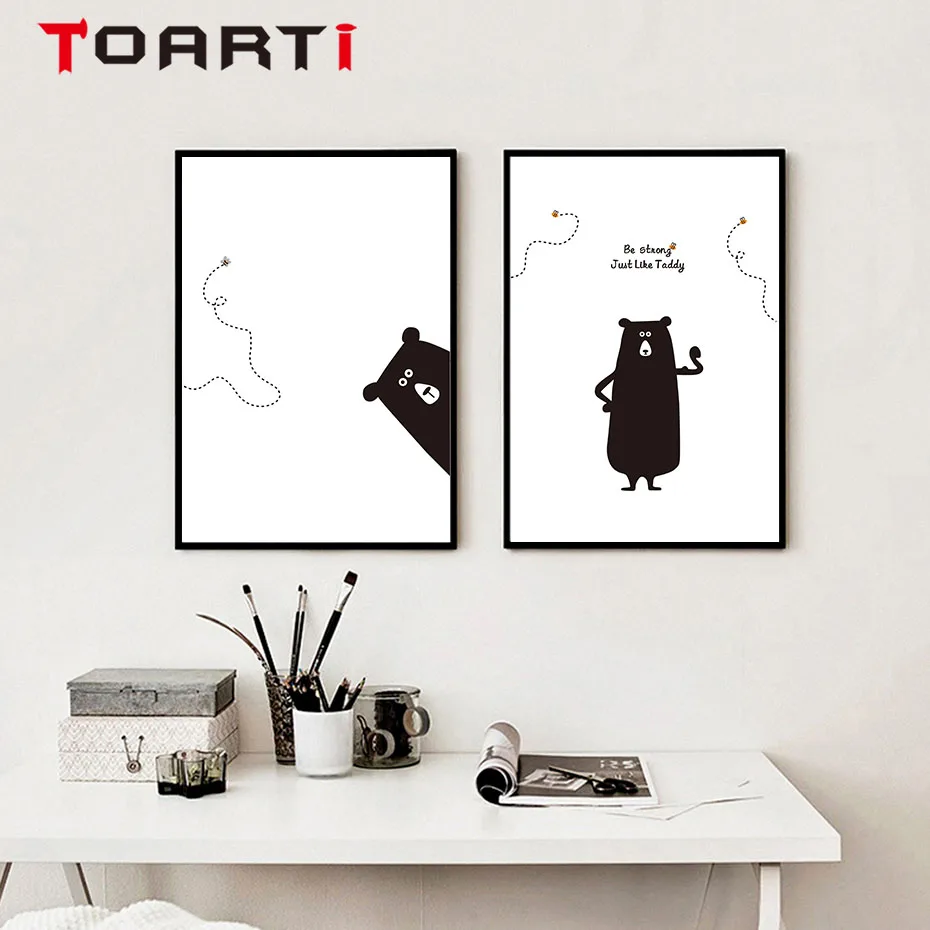 Минималистичный модульный Фотофон с рисунком черно белого животного медведя