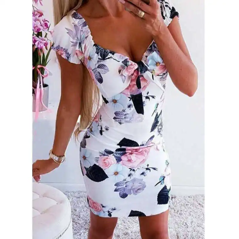 

Women Bandage Bodycon Casual Short Sleeve Mini Pencil Dress