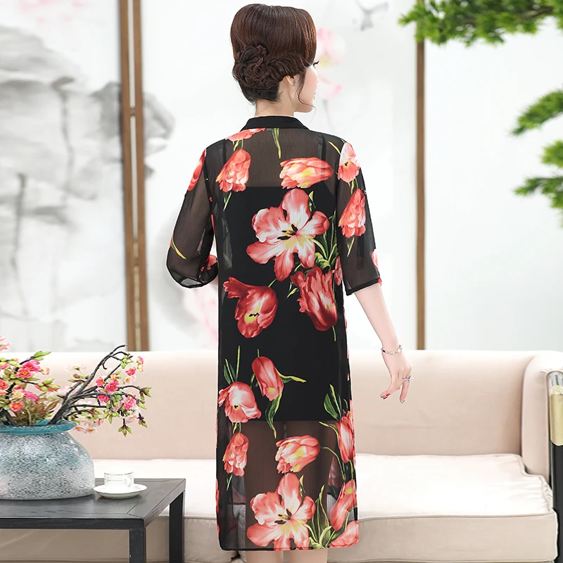 Women summer silk shirt elegant floral printed blouse lady soft chiffon cardigan | Женская одежда