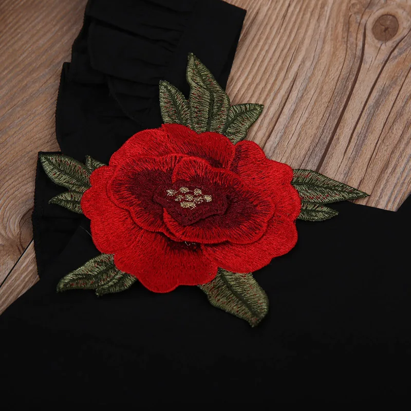 Комбинезон с оборками для новорожденных девочек вышивка розы без рукавов