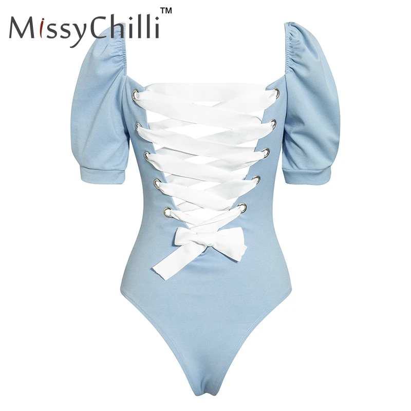 MissyChilli черный кружевной комбинезон с квадратным вырезом женский сексуальный короткий комбинезон с пышными рукавами женский элегантный базовый Летний комбинезон